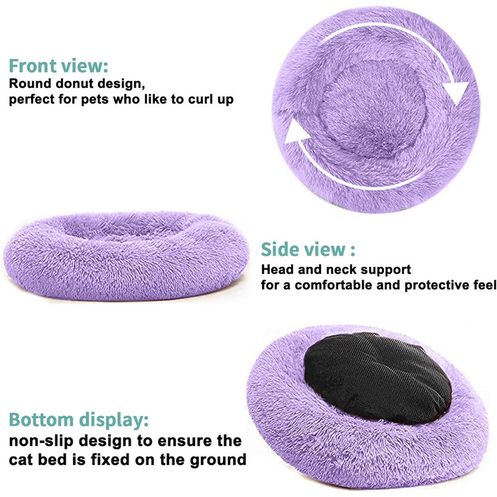 Кругле ліжко для котів та собак Nisrada, 60 см, рожеве, з неслизьким дном, для тварин, кошенят та цуценят