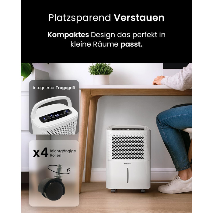 Про Бріз® Eco Kompakt 12L/день - Розумний осушувач повітря з Wi-Fi, LED-дисплеєм, функцією сушіння та автоматичним вимкненням (12л, 20 м²)