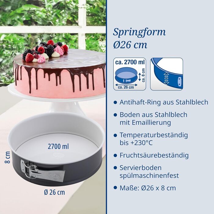 Dr. Oetker Springform Ø 26 cm EXCLUSIVE, cake pan with scratch-resistant flat base with enamel sealing, round cake pan with ring made of steel sheet (Color: Gray-Brown/Crème)