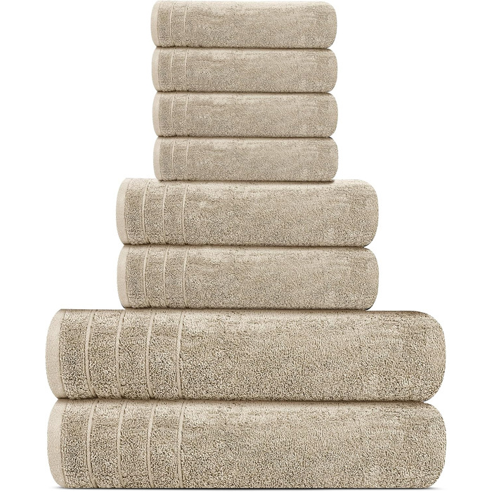 Набір рушників Tens Towels з 100% бавовни, 8 предметів: 2 великі банні рушники, 2 рушники для рук, 4 салфетки для обличчя, гігроскопічні та швидкосохнучі (Бежевий)