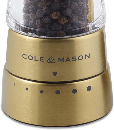 Cole & Mason Derwent Gold Salt and Pepper Grinder Set, Manual Spice Grinder with Adjustable Ceramic Grinder, Stainless Steel/Acrylic, 190mm, Precision+, Gift Set