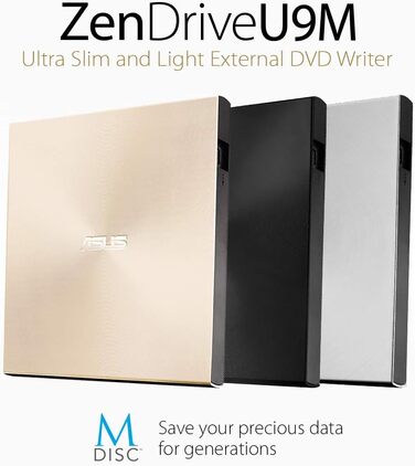 Зовнішній DVD-записувач Asus ZenDrive U9M з підтримкою USB-C та USB-A, Gold