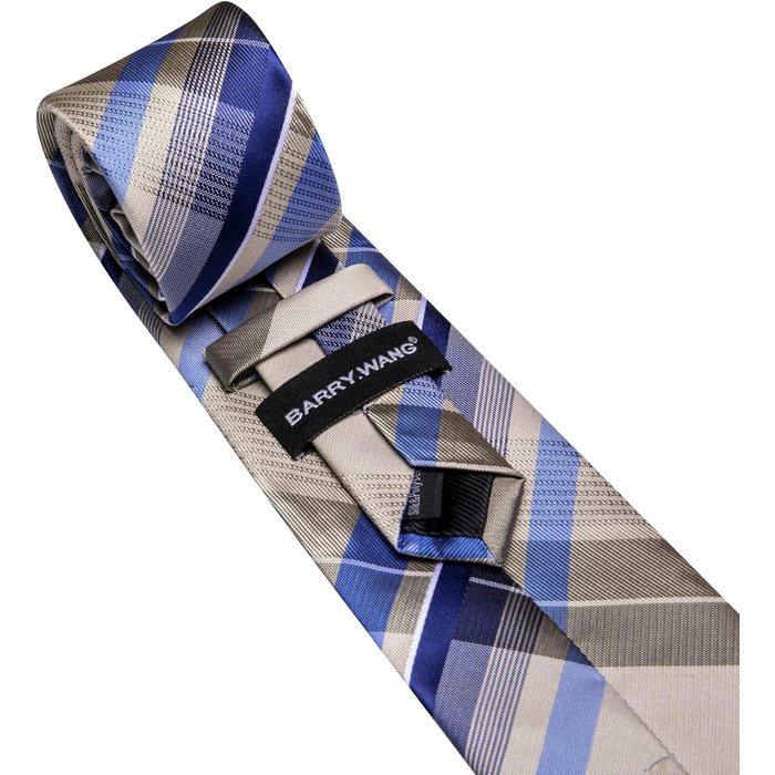 Набір краваток у клітинку Barry.Wang з хустинкою та запонками. Класична смугаста краватка для чоловіків (кремового кольору)