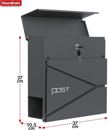 Поштовий ящик Floordirekt Jean Anthrazit з газетницею, замком та великим отвором для кореспонденції, антрацит