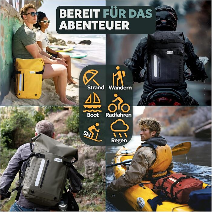 Waterproof Backpack, Versatile, Waterproof Bag, Dry Bag 20/30/45 L, with 3 Outer Pockets, Comfortable, RollTop, Beach, Boat, Kayak, Paddle, Canoe, Hiking, Camping, Fishing, Motorcycle