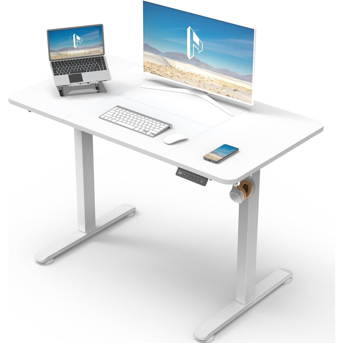 Регульований стіл Homall 100x60 см з USB-роз'ємом, комп'ютерний стіл для дому та офісу, ергономічний, білий