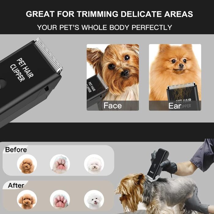 Набір для грумінгу тварин: професійна машинка для стрижки собак та котів, безшумна, акумуляторна, чорна