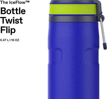 Термос-пляшка STANLEY 1913 IceFlow Bottle Twist Flip 0.47L, герметична пляшка для води з кришкою Twist Flip, Cobalt Chartreuse
