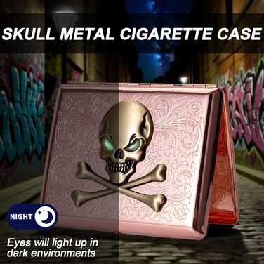 Металеве тютюнотримач вінтажний для жінок та чоловіків, на 18-20 сигарет (100 мм), з дизайном черепа та троянди