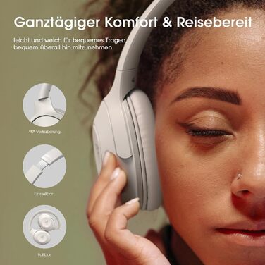 Бездротові навушники DOQAUS Bluetooth з тривалим часом роботи (70 годин), Over-Ear, Bluetooth 5.4, Hi-Fi стерео для подорожей, телефону та ПК (світло-сірий)