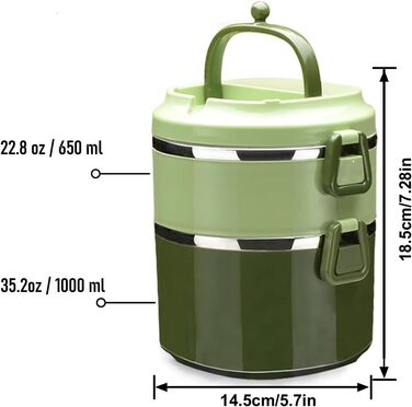 SANQIAHOME 2-Tier Stackable Stainless Steel Lunch Box, Leak-Proof, Green