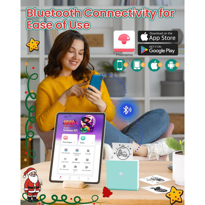 Phomemo Міні-друк: Портативний термальний фотодрук, USB, Android/iOS, для щоденника, навчання, DIY, зелений, M02, 1 друк + 1 рулон паперу