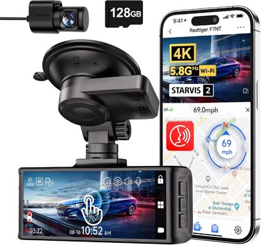 Відеореєстратор REDTIGER 4K STARVIS 2 з двома камерами, сенсорний екран 3.18