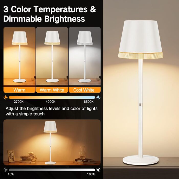 Настільна LED лампа бездротова OUTON з RGB підсвіткою, акумуляторна, сенсорне керування, димування, IP54, чорна (2 шт)