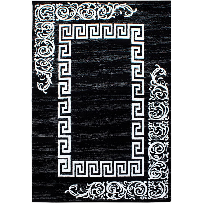 Килим для вітальні HomebyHome 120x170 см чорно-білий з грецьким орнаментом - килим для спальні, короткий ворс, м'який, легко миється