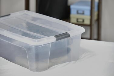 Iris Ohyama Storage Boxes with Lid, 60L, 4-Piece Set, Silver, Secure Closure, Stackable, Handles, for Bedroom, Closet, Office, Organization, BPA-Free Plastic, Storage Boxes, NTB-60 (Silver, 30L/4-Piece Set)