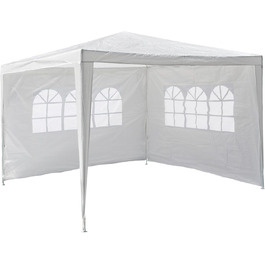 PE Pavilion Party Tent with 2 Side Panels for Garden, Terrace, Market, Camping, Festival as a Shelter and Canopy, Waterproof 3 x 3 m (White)