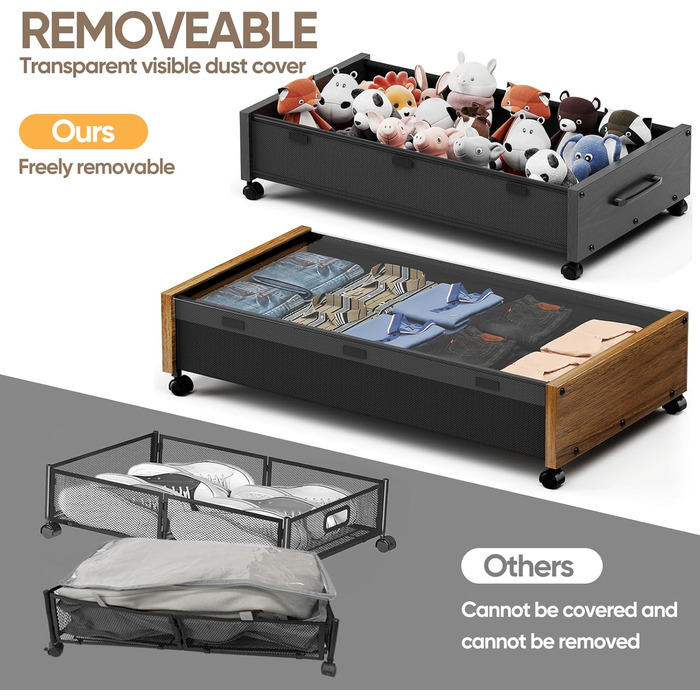 Підліжкова комода на колесах з дерева, знімний верх, великі металеві контейнери для зберігання взуття, ковдр, одягу, спальня, гуртожиток (Вінтаж-коричневий, 2 шт.)