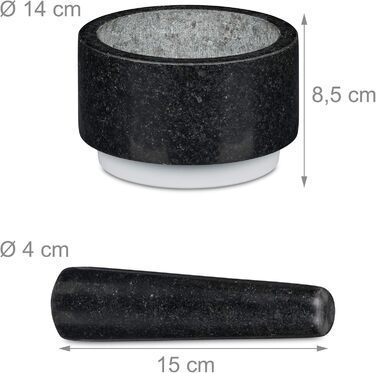 Гранітний ступка з толуштою Relaxdays – 14 см, 400 мл, сірий/білий | Для спецій та трав