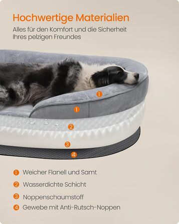 Крісло-ліжко для собак Feandrea, ортопедичне, велике, 106x76x18 см, водовідштовхувальне, знімний чохол, сіре