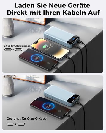 Power Bank Enerwow 27000mAh з PD 30W та Digital Display: Швидка зарядка для iPhone 15/14/13/12 Pro Max та інших пристроїв (Блакитний)