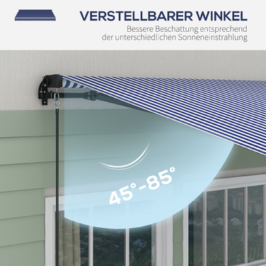 Outsunny Awning 4x3m Wall Mount Balcony Awning with Hand Crank, Sun Protection, Aluminum, Blue+White | Aosom
