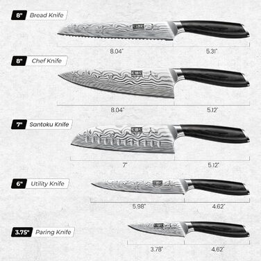 Набір кухонних ножів HOSHANHO 5 шт. з японської пудрованої сталі, професійний, з ергономічною ручкою з пакавуду