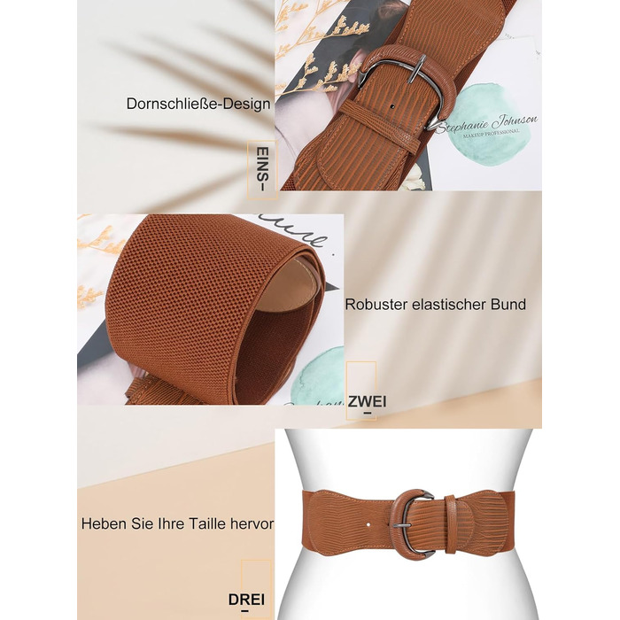 Жіночий широкий еластичний ремінь JasGood 2 шт. для суконь та джинсів. Колір: чорний/коричневий. Розмір M (76-90 см)