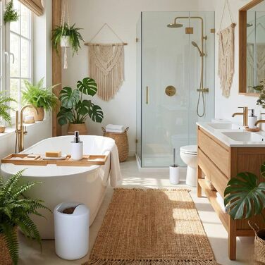 Набір для ванної кімнати 6 предметів, аксесуари для ванної кімнати з пластику, білий колір: унітаз з йоржиком, відро для сміття, стакан для зубних щіток, дозатор для мила та мильничка