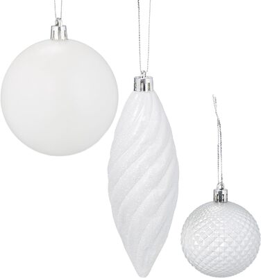 Набір прикрас для ялинки Relaxdays 110 шт. (пластик) - кулі, мішура та інше. Новорічний декор для ялинки, білий