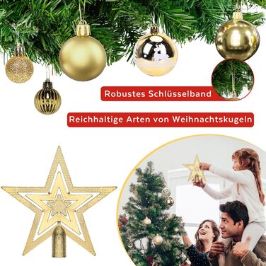 Набір прикрас на ялинку 101 шт. Золоті ялинкові кулі, ялинкова прикраса, набір ялинкових кульок, ялинкова зірка, матові та глянцеві, багаторазові, 3, 4, 6 см