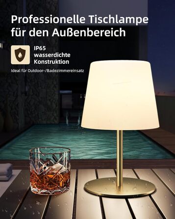 Настільна LED лампа EZVALO бездротова, 2 шт., IP65, 4500mAh, USB-C, диммер сенсорний, 3 режими світла, золота. Лампа для кемпінгу, спальні та столу.