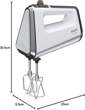 Krups GN9101 3 Mix 9000 Hand Mixer | 750 Watt | Powerful | Speed Control | Turbo Mode | Pulse Function | Ergonomic Handle | Long Cord | Includes Whisk and Dough Hooks | White/Silver 750 Watt Single