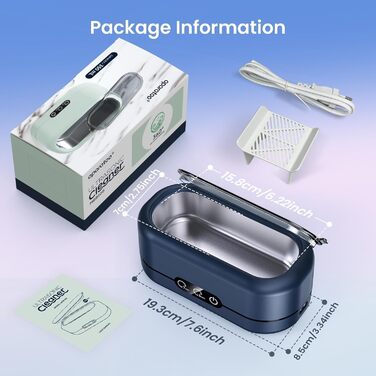 Ультразвукова очищувачка для окулярів, 48000 Гц, 350 мл, професійна. Підходить для окулярів, ювелірних виробів, годинників, зубних протезів. Колір: блакитний