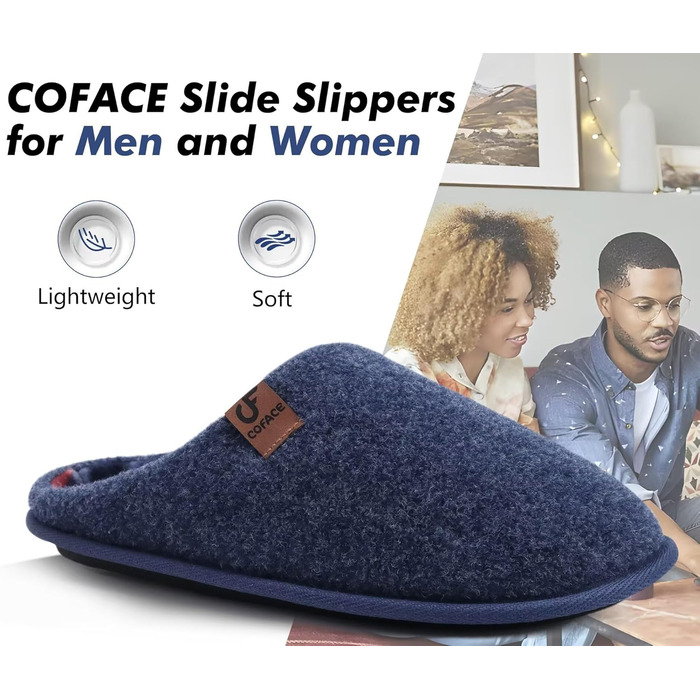 Тапочки чоловічі COFACE з фетру, теплі та зручні, з антиковзкою гумовою підошвою, розмір 40-49, темно-синій