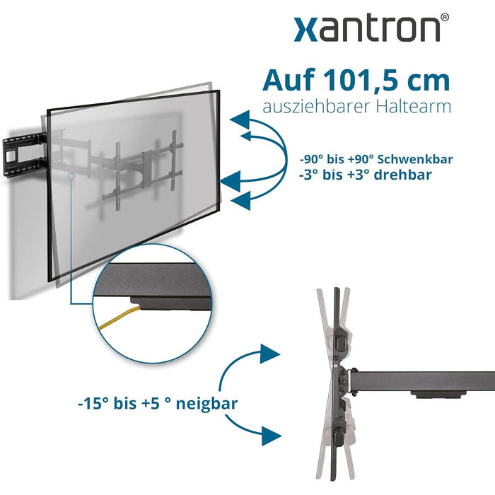 Кронштейн для телевізора Xantron STRONGLINE похилий 37-75 дюймів, VESA до 600x400, макс. 75 кг, плоский, мінімальна відстань від стіни + комплект монтажу (960XL)