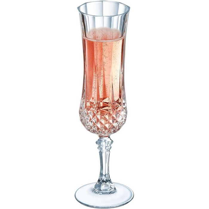 Cristal d'Arques Paris Longchamp Champagne Flutes, 14 cl, shiny, transparent, and highly resistant, made in France, Q7341, Clear, Set of 6 (1er Pack)