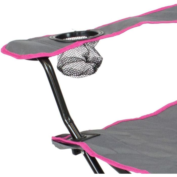 Кемпінговий стілець складаний з підлокітниками та підсклянником, сірий/рожевий
