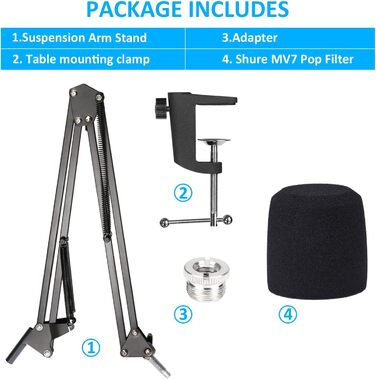 Тримач для мікрофона SUNMON Boom Arm для MV7 Set (з вітрозахистом), сумісний з MV7/MV7X/SM7B та іншими мікрофонами