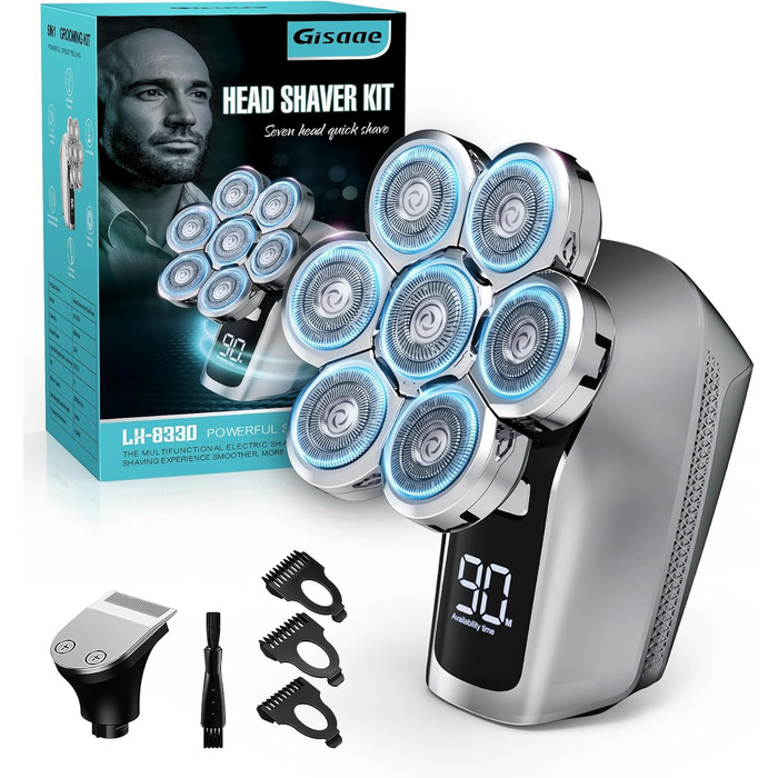 Електричний чоловічий голкостригувач для гоління голови, 7D, вологий/сухий, IPX7, набір для догляду за бородою з LED-дисплеєм, срігано-сірий, перезаряджається