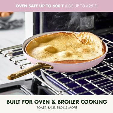 GreenPan Reserve Hard Anodized Healthy Ceramic Non-Stick Cookware Set, 10 Pieces, Including Frypans, Sauté Pan, and Saucepan, Gold Handle, PFAS-Free, Induction, Oven-Safe, Rosy Red 10-Piece Cookware Set Light Pink