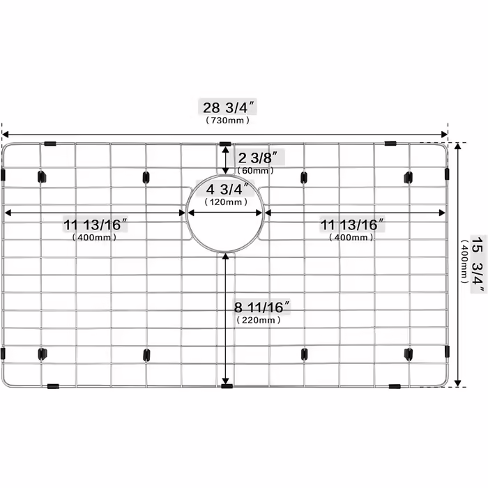Kitchen grid and sink protector, stainless steel sink grid 71 x 40 cm, with rear drain for single sinks, sink grid, dish rack