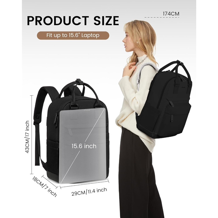 Жіночий рюкзак LOVEVOOK 15.6' для ноутбука, подорожей, роботи: водонепроникний, елегантний, для школи, університету, офісу (бежевий, хакі)