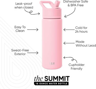 Simple Modern Trinkflasche mit Strohhalm und Chug-Deckel | Stainless Steel Insulated Water Bottle with Straw and Chug Lid for Sports, Gym | Summit | 950ml | Checkmate (532 ml, -Blush)
