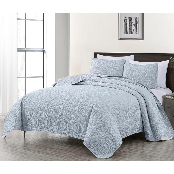 Комплект покривал Chezmoi Collection Austin (3 шт.) Oversized, блакитно-зелений, Queen, срібний