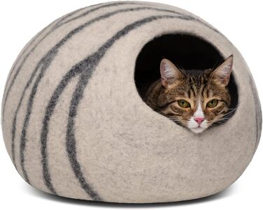 Квіткове ліжко для котів Meowfia – затишна печера з 100% мериносової вовни (L, світло-сірий)
