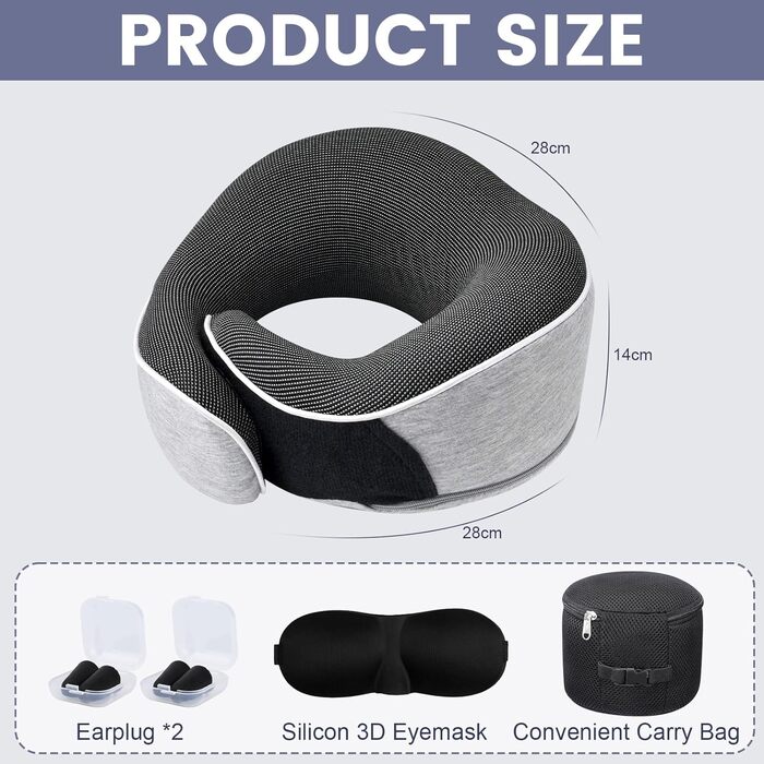 Подушка для шиї Memory Foam, ергономічна, з маскою для очей та навушниками, для подорожей
