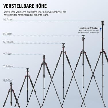 Штатив для камери NEEWER Basics з моноподом, 71' (22 см) з алюмінію, важкий, портативний, для подорожей, DSLR, мобільний телефон, 360° кульова головка, кріплення для телефону, сумісний з iPhone, для зйомки відео