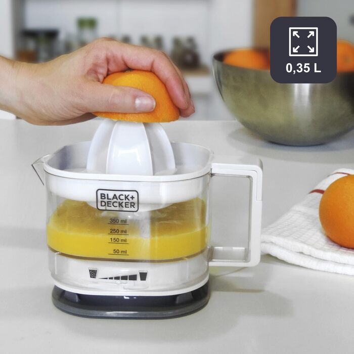 Електрична соковитискачка для цитрусових BLACK+DECKER BXCJ350E, 350W, нержавіюча сталь, регулятор м'якоті, 2 насадки