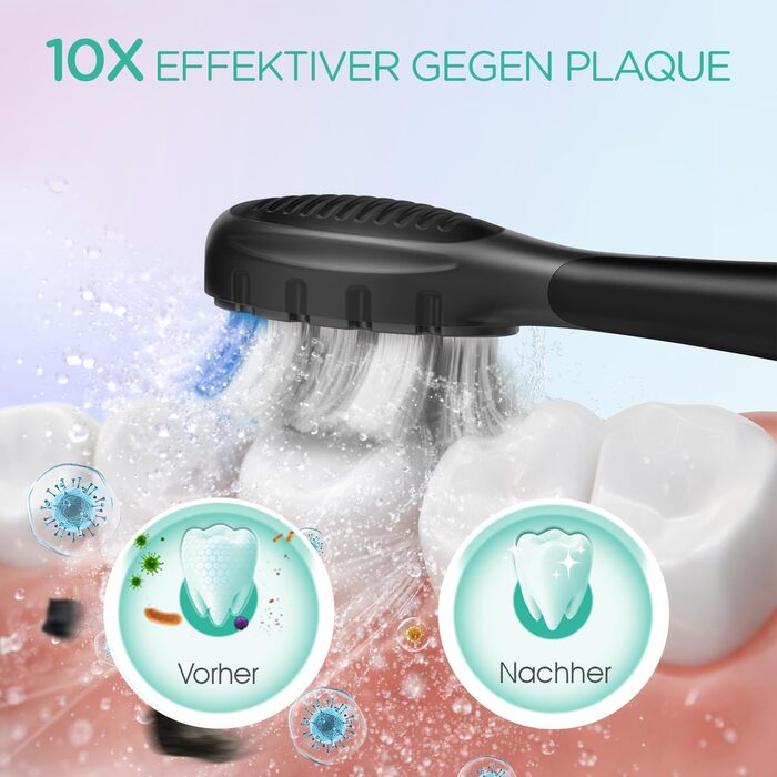 Електрична звукова зубна щітка Ultraschall ET110 (Чорна) - 41000 VPM, 70 днів роботи, 6 насадок, таймер, IPX7